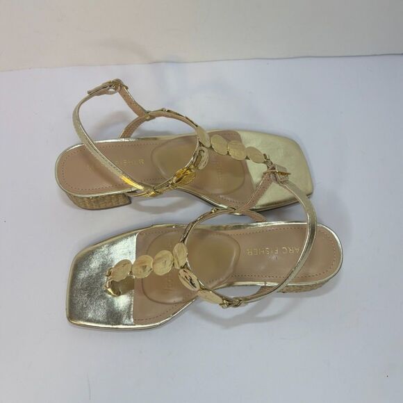 Marc Fisher Caylie Embellished Gold T-Strap Block Heel Sandals Womens - Picture 5 of 6